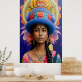 Poster princesse asiatique avec grand casquette bleu (Cuisine)