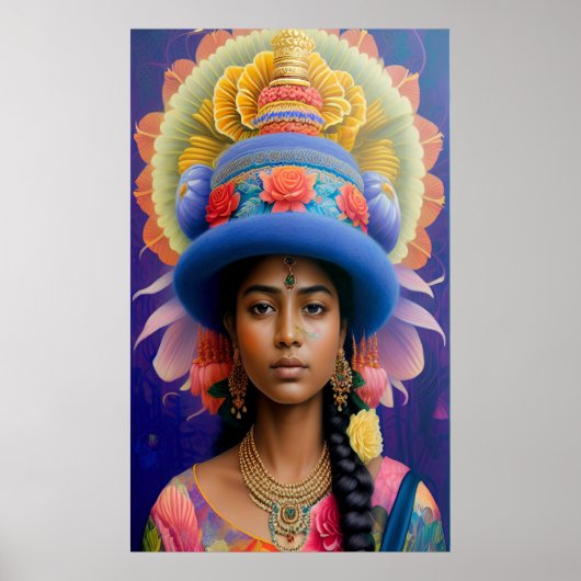 Poster princesse asiatique avec grand casquette bleu (Devant)