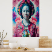 Poster princesse aux fleurs bleues avec veste rose (Cuisine)