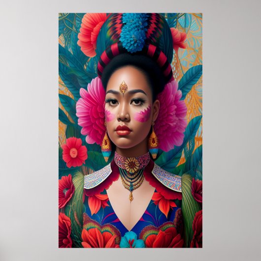 Poster Princesse aux joues de fleurs roses (Devant)