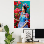 Poster Princesse avec robe bleu plaid (Bureau à domicile)