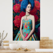 Poster Princesse avec robe décorative bleue (Cuisine)