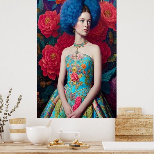Poster Princesse avec robe décorative bleue (Cuisine)