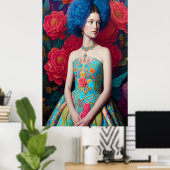 Poster Princesse avec robe décorative bleue (Bureau à domicile)