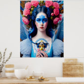 Poster Princesse avec robe en plumes bleues (Cuisine)