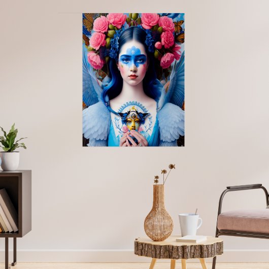 Poster Princesse avec robe en plumes bleues (Salon 3)