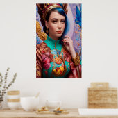 Poster Princesse avec tenue turquoise décorative (Cuisine)