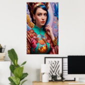 Poster Princesse avec tenue turquoise décorative (Bureau à domicile)