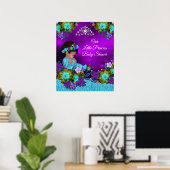 Poster Princesse Baby shower Turquoise Bleu pourpre Fille (Bureau à domicile)