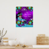 Poster Princesse Baby shower Turquoise Bleu pourpre Fille (Cuisine)