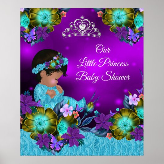 Poster Princesse Baby shower Turquoise Bleu pourpre Fille (Devant)