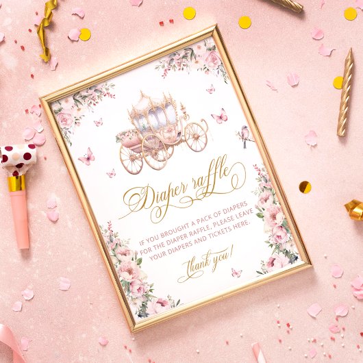 Poster Princesse Carriage Baby shower Floral Déchets Raff