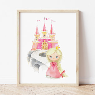 Poster Princesse, Cheveux Blonds, Château, Couronne, Cham