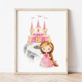 Poster Princesse, Cheveux Bruns, Château, Couronne, Chamb
