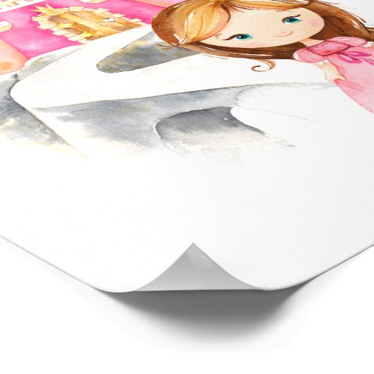 Poster Princesse, Cheveux Bruns, Château, Couronne, Chamb (Coin)