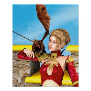 Poster Princesse Dragon Fantastique Art Numérique