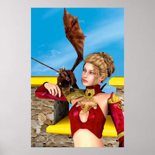 Poster Princesse Dragon Fantastique Art Numérique (Devant)