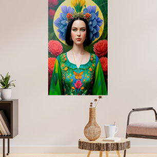 Poster Princesse en robe fleurie verte