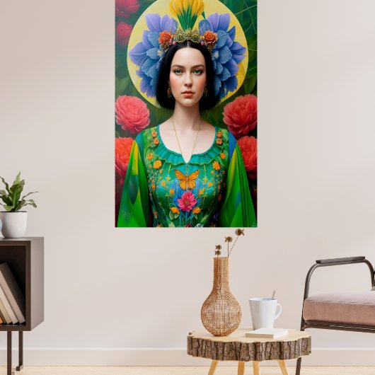 Poster Princesse en robe fleurie verte (Salon 3)