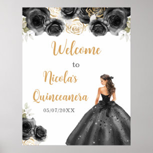 Poster Princesse en Robe Noire Quinceanera Bienvenue