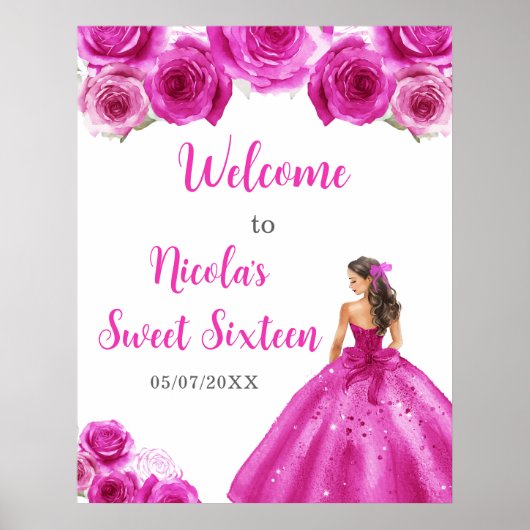 Poster Princesse en Robe Rose Chaude Sweet sixteen Bienve (Devant)