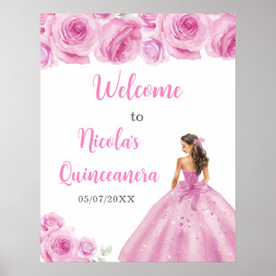 Poster Princesse en Robe rose pâle Quinceanera Bienvenue