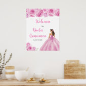 Poster Princesse en Robe rose pâle Quinceanera Bienvenue (Cuisine)