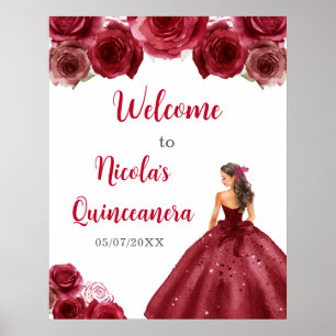 Poster Princesse en Robe Rouge Quinceanera Bienvenue