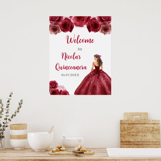 Poster Princesse en Robe Rouge Quinceanera Bienvenue (Cuisine)