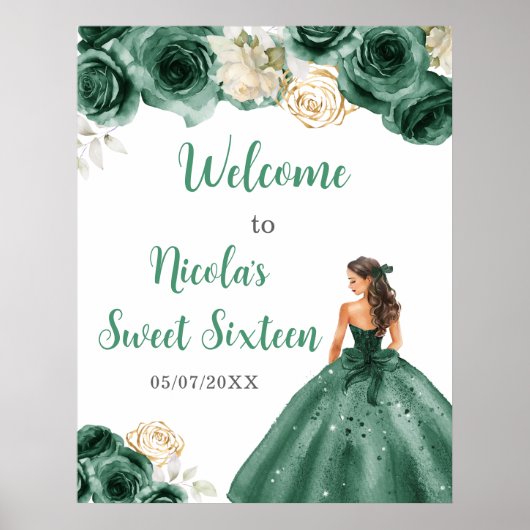 Poster Princesse en Robe Vert foncé Sweet sixteen Bienven (Devant)