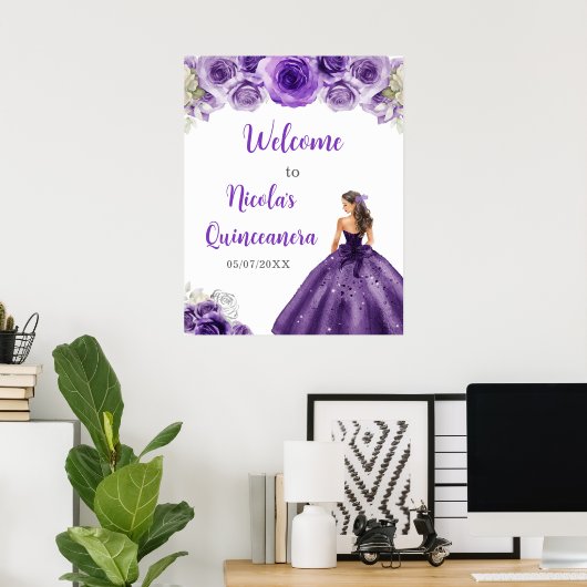 Poster Princesse en Robe violette foncée Quinceanera Bien (Bureau à domicile)