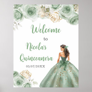 Poster Princesse en Sage Robe Verte Quinceanera Bienvenue