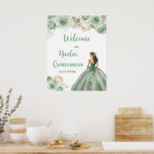 Poster Princesse en Sage Robe Verte Quinceanera Bienvenue (Cuisine)