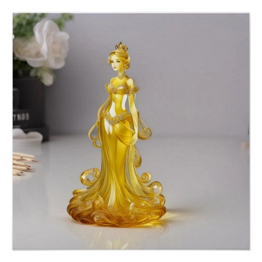 Poster princesse en verre cristal avec robe jaune (Devant)