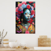 Poster princesse face bleue avec fleurs dans les cheveux (Cuisine)