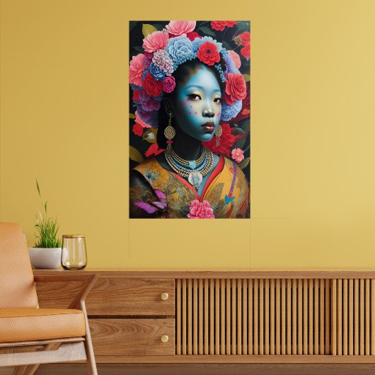 Poster princesse face bleue avec fleurs dans les cheveux (Salon 2)
