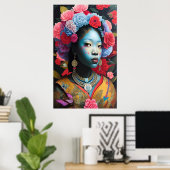Poster princesse face bleue avec fleurs dans les cheveux (Bureau à domicile)