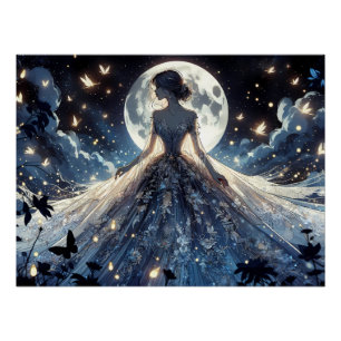 Poster Princesse Fée au Clair de Lune Robe Céleste