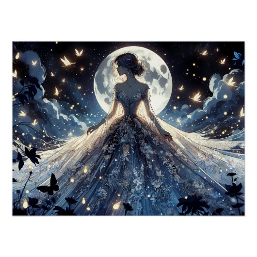 Poster Princesse Fée au Clair de Lune Robe Céleste (Devant)