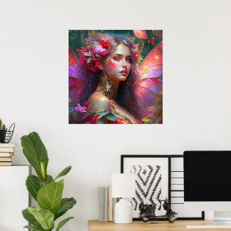 Poster Princesse Fée du Jardin de Fleurs Fantastiques