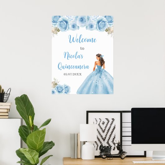 Poster Princesse Florale en Robe Bleue Quinceanera Bienve (Bureau à domicile)
