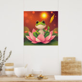 Poster Princesse Grenouille Heureuse dans Lotus Attend Le (Cuisine)