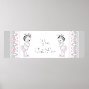 Poster Princesse jumelles bébé fille rose et gris