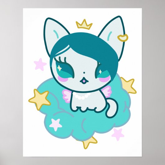 Poster Princesse kawaii chaton avec ailes et couronne (Devant)