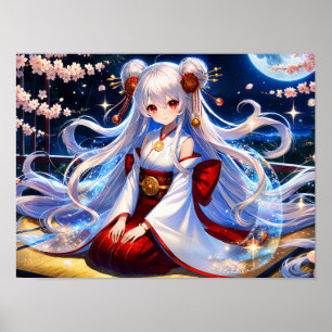 Poster Princesse Lunaire Sous Fleurs De Cerisiers