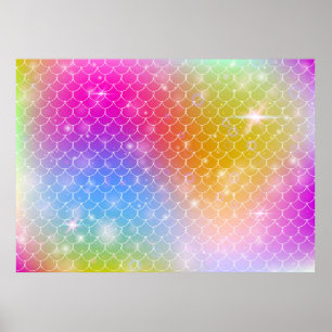 Poster Princesse mermaid avec patte d'écailles arc-en-cie