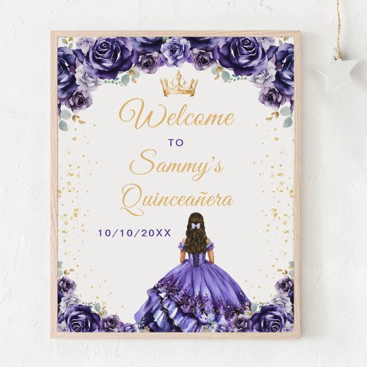 Poster Princesse Quinceañera violet foncé Bienvenue