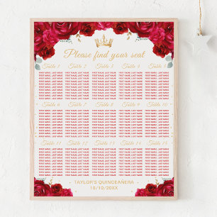 Poster Princesse Rouge Quinceañera Plan de table pour 15 