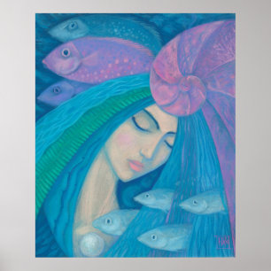 Poster Princesse Sirène, Imaginaire sous-marin, Bleu rose