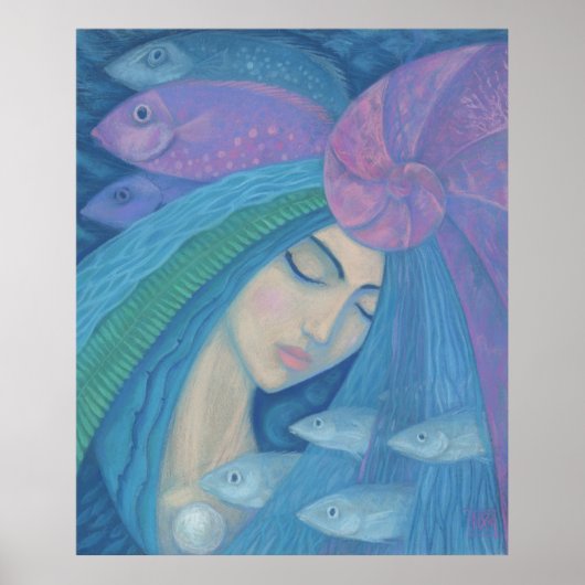 Poster Princesse Sirène, Imaginaire sous-marin, Bleu rose (Devant)